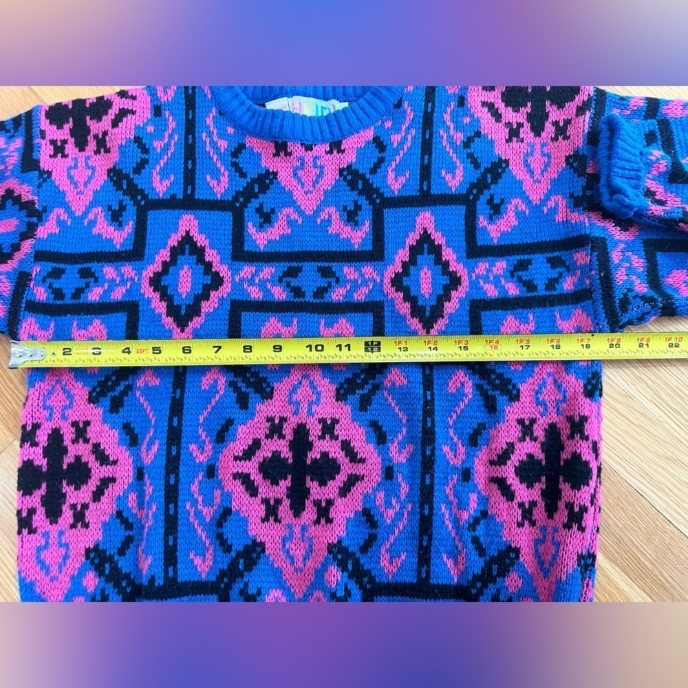 Vtg Colorful Sweater Geometric Knit Ski Sz M Colorblock 80’s Grunge Art Cosby 3D - Picture 3 of 5